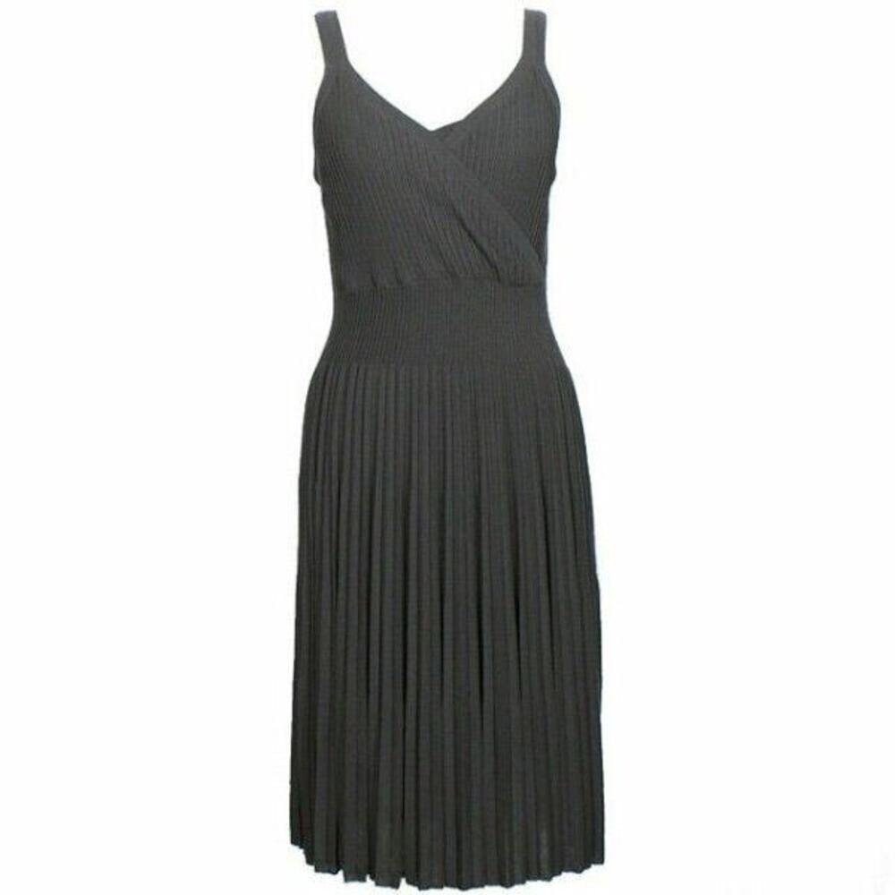 EILEEN FISHER Sz XS Black Refined Viscose Pleat Surplice Dress NWT - Picture 2 of 8